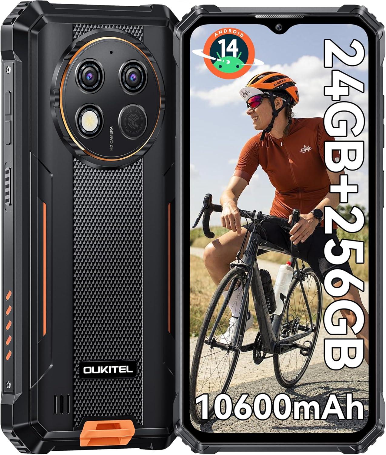 OUKITEL G1 Android 14 Outdoor Smartphone Ohne Vertrag -10600mAh 24GB+256GB 6,52 Zoll 48MP Dual SIM 4G Handy IP68/NFC/OTG/GPS/Face ID - Orange