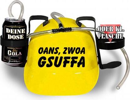 HSK Trinkhelm Spaßhelm mit Printmotiv - OANS ZWOA GSUFFA - 51609 Color - gelb