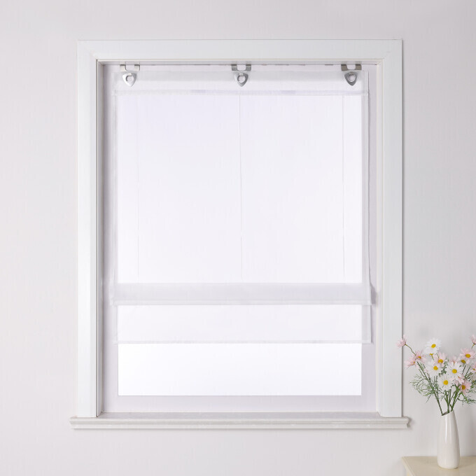 Joyswahl Raffrollo ohne Bohren mit Hakenaufhängung Voile Küche Gardine Raffgardinen Ösenrollo Unifar Breite 100-120 cm : 3 Haken.PFLEGEHINWEIS: Dieser Raffrollo kann bis 30 ℃ in der Maschine gewaschen werden. Produktinformation:Marke: JoyswahlFarbe: WeißMaterial: 100% PolyesterQualität: Voile, halbtransparentAufhängung: mit Ösen und HakenLieferung: 1 Stück mit Röhrchen und HakenPflegehinweis: Maschinenwäsche 30 ℃ schonendGröße: H x B ca. 130/150 cm x 45/60/80/100/120 cm Hinweis:1. (In seltenen F