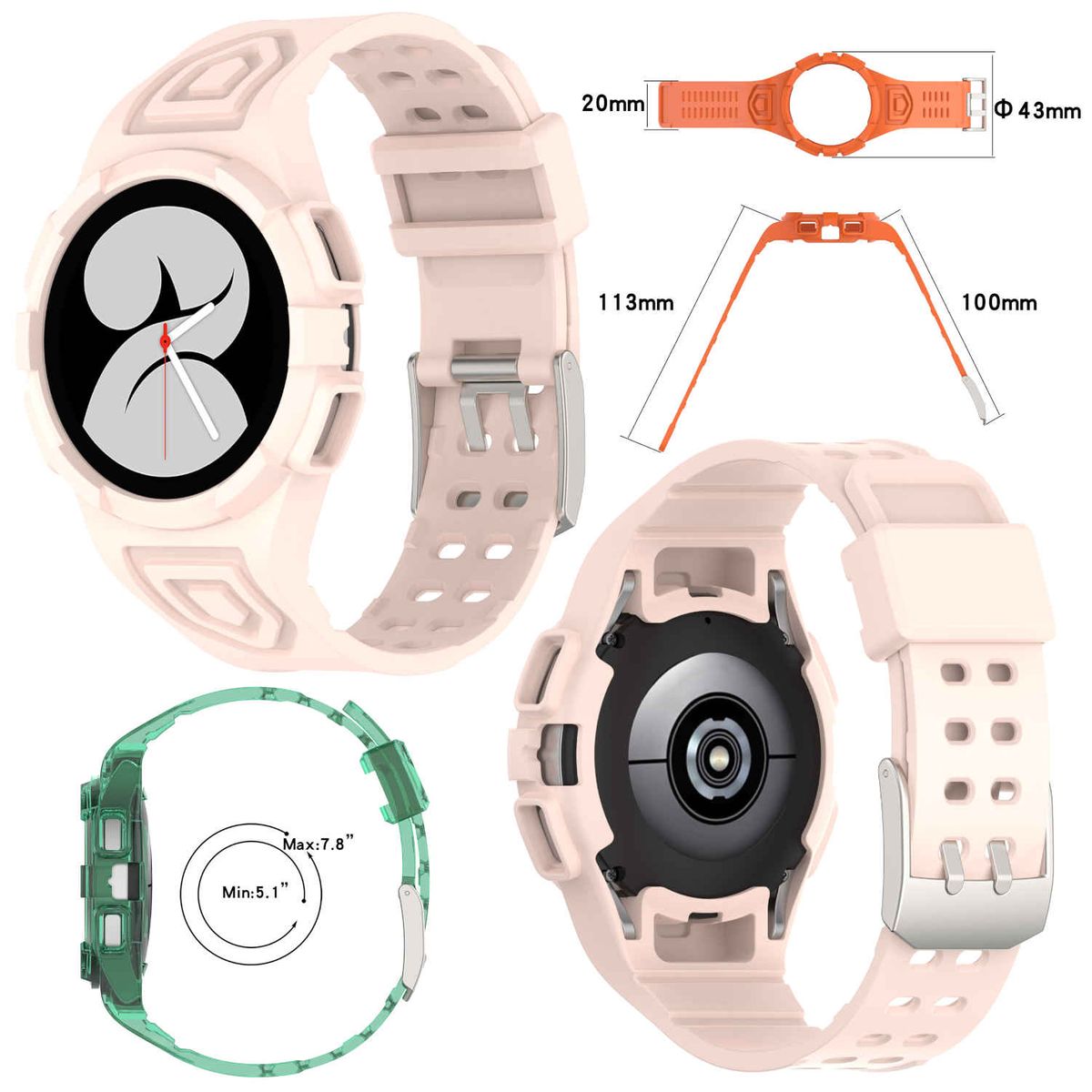 Pre Samsung Galaxy Watch 4 Classic 46mm plastový / silikónový náramok s ochranným puzdrom Watch Pink Náhradný pás na ruku