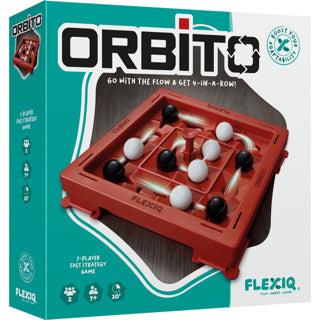 FlexIQ Umlaufbahn Strategiespiel für 2 Spieler, bewegendes 4x4 Spielbrett, weiße & schwarze Murmeln