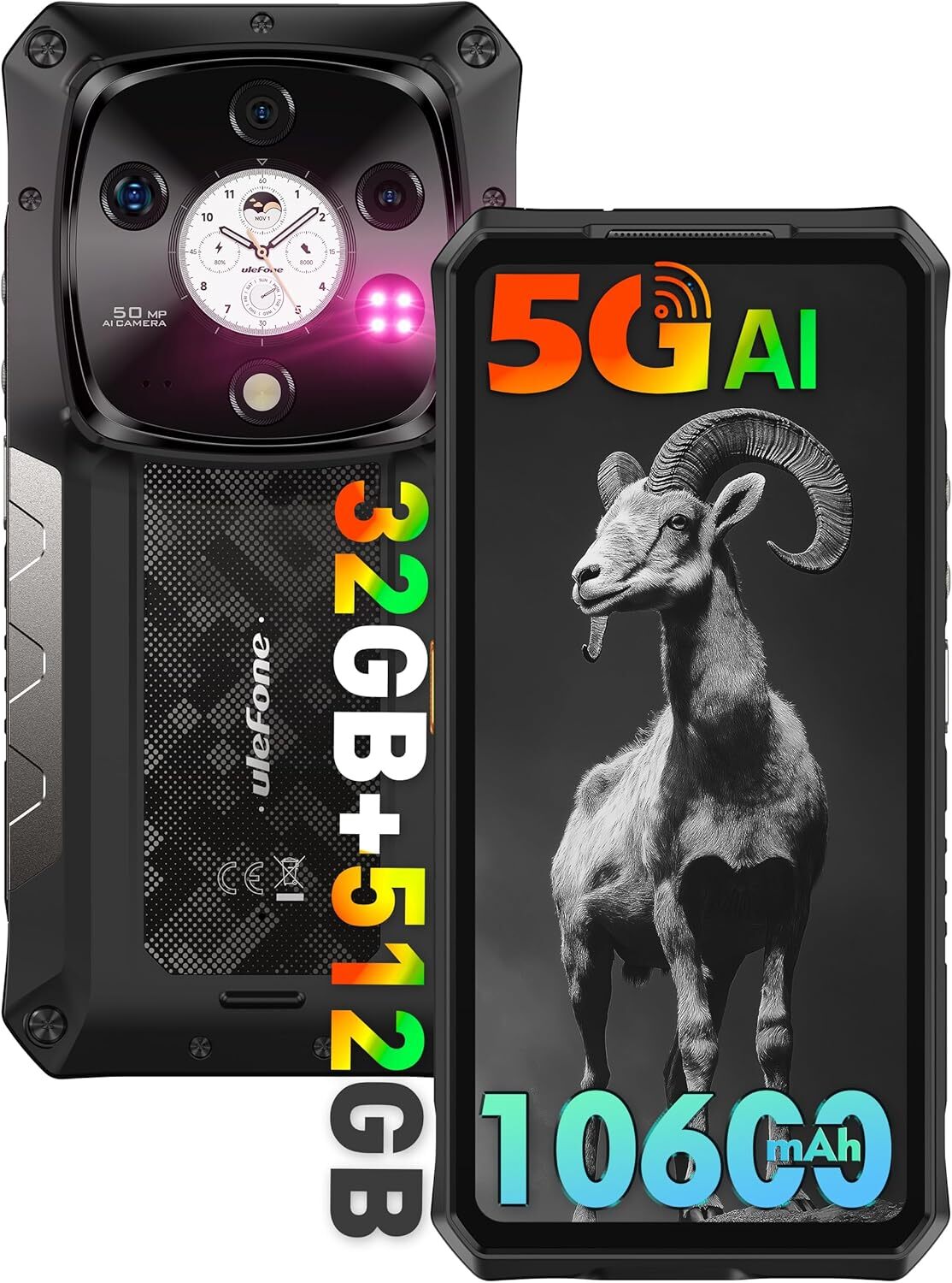 Ulefone Armor 28 Pro Outdoorový mobilný telefón 5G AI Smartphone 32GB+512GB, 6,67" FHD+ 120Hz AMOLED + 1,04" Sub-Screen 10600mAh 120W Nočné videnie Android 14,Black