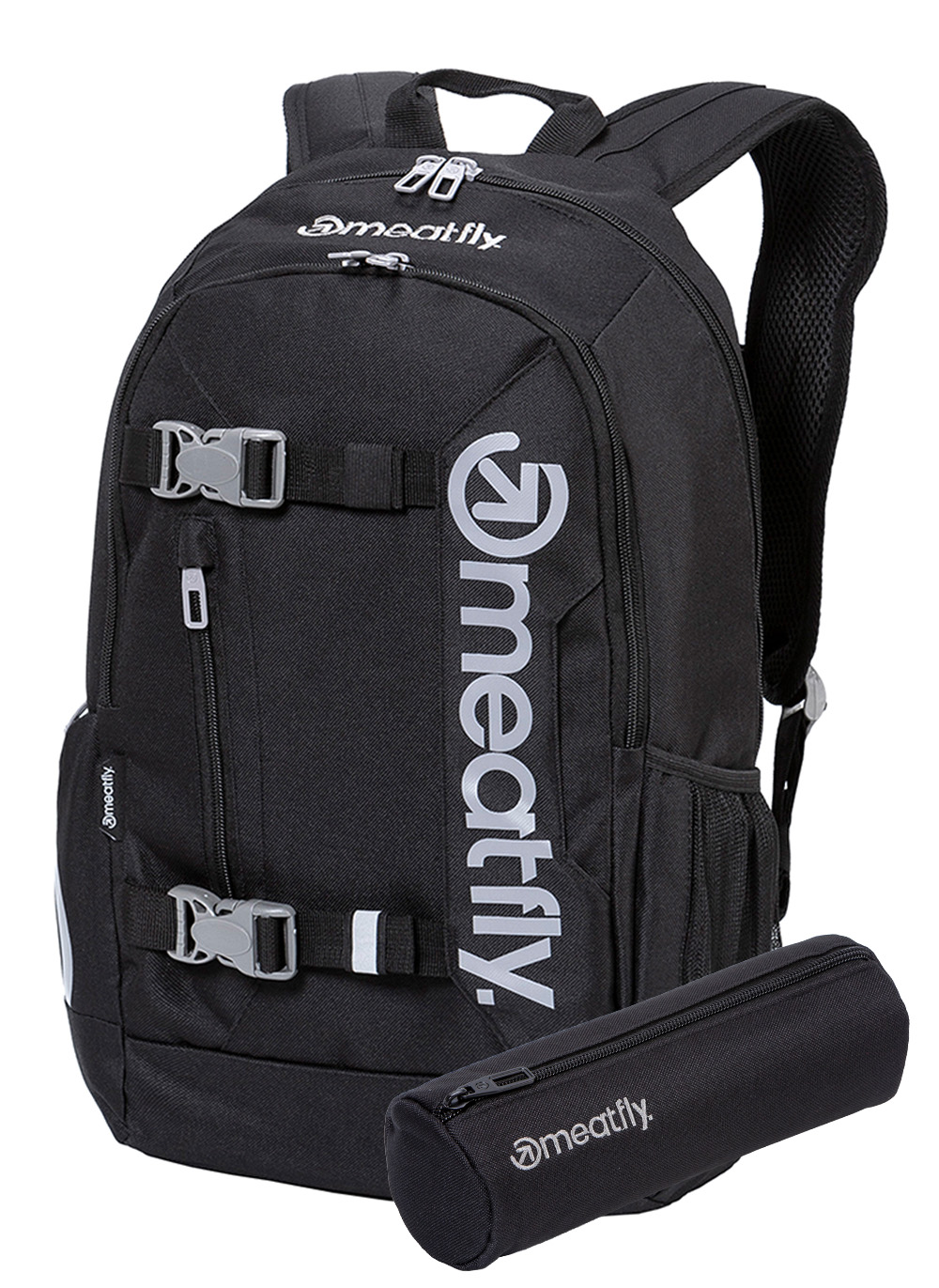 Meatfly Basejumper Rucksack, Black, 22 L + SCHULETUI