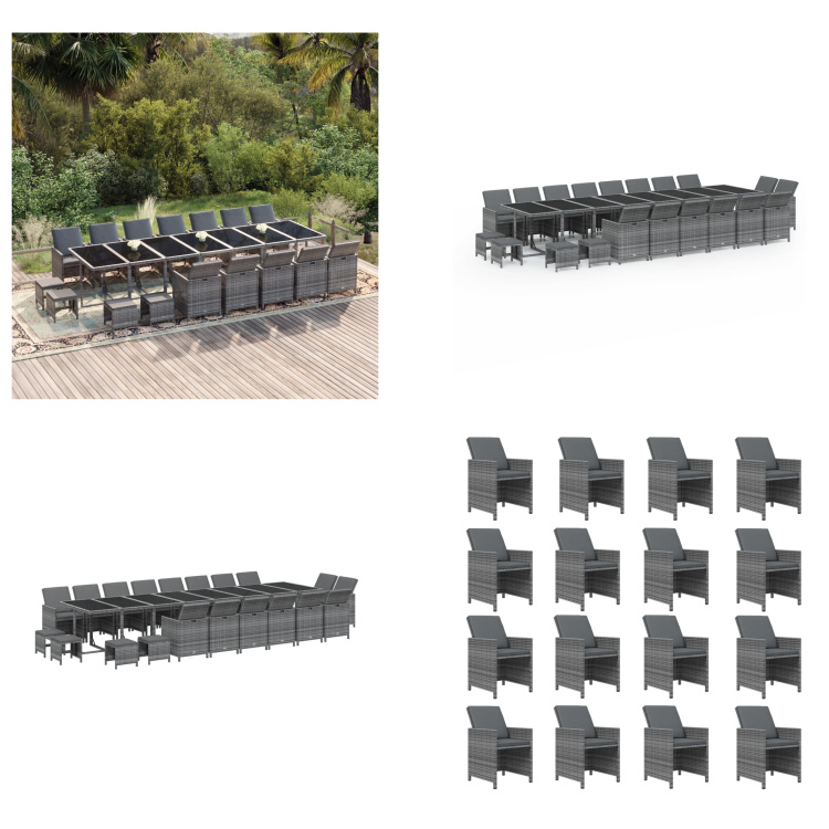 vidaXL 21-dielny záhradný jedálenský set s vankúšmi polyratan sivý - Záhradný jedálenský set - Záhradné jedálenské sety - Vonkajší jedálenský set - Záhradný jedálenský set