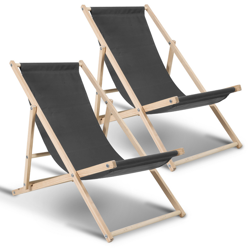 Jiubiaz Lehátko Sklápacie drevené lehátko s podrúčkami Kempingová stolička Sklápacie lehátko Grey 2 ks