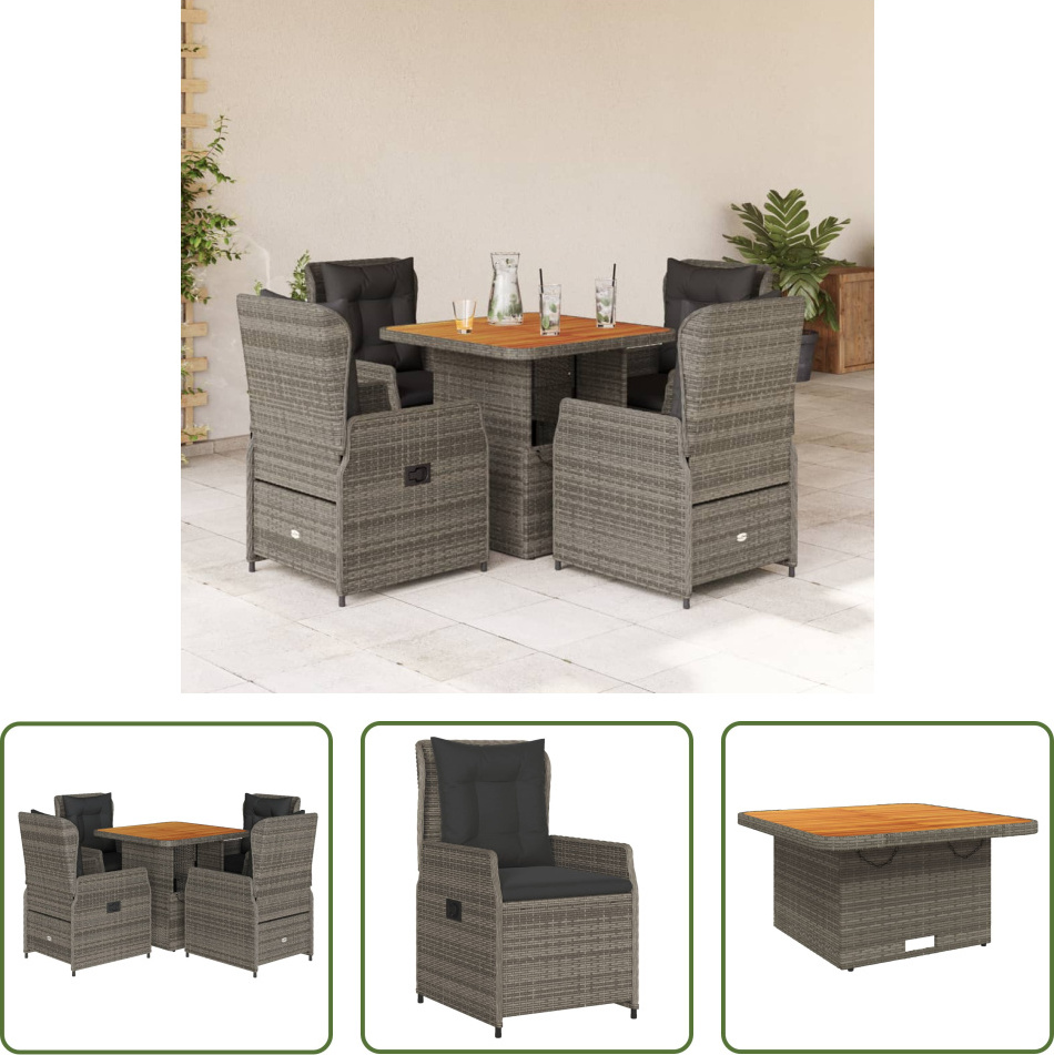 The Living Store 5-dielny záhradný jedálenský set s vankúšmi sivý polyratan