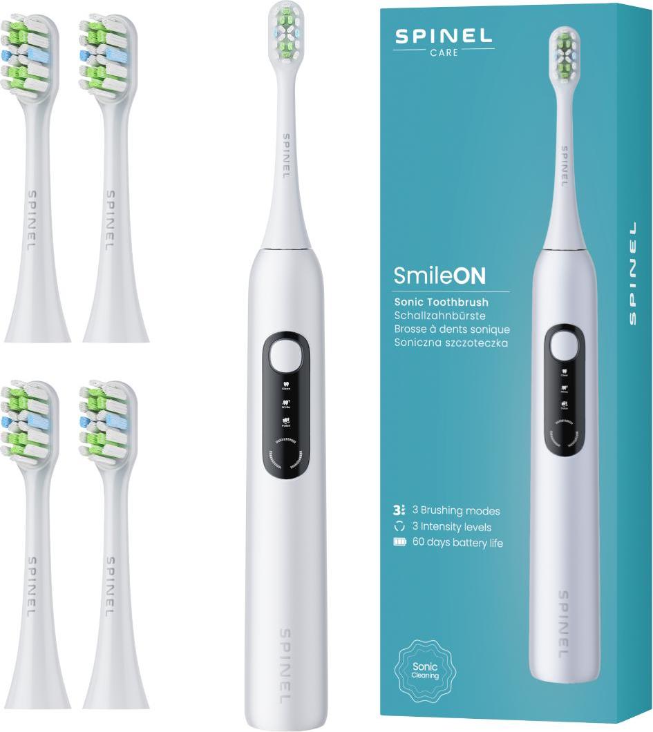 SpinelCare SmileOn White Elektrische Zahnbürste + 4 Weiße Spitzen Neu