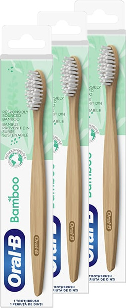 Braun Oral-B 3x Oral-B Bamboo Handzahnbürste aus Bambusholz Nachhaltig aus organischen Materialien