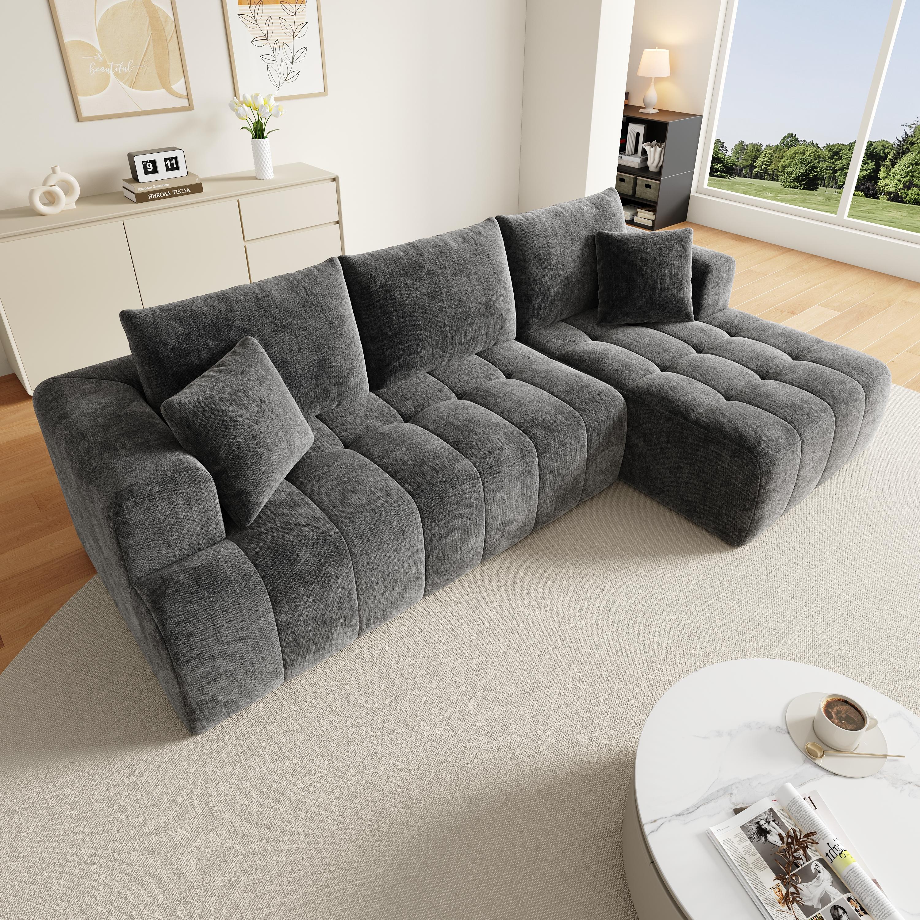 MODFU Ecksofa Modulsofa 3 Bis 4 Sitzer Bodennahes Design Ohne Rahmen Chenille Bezug Flexibel Kombinierbar Grau