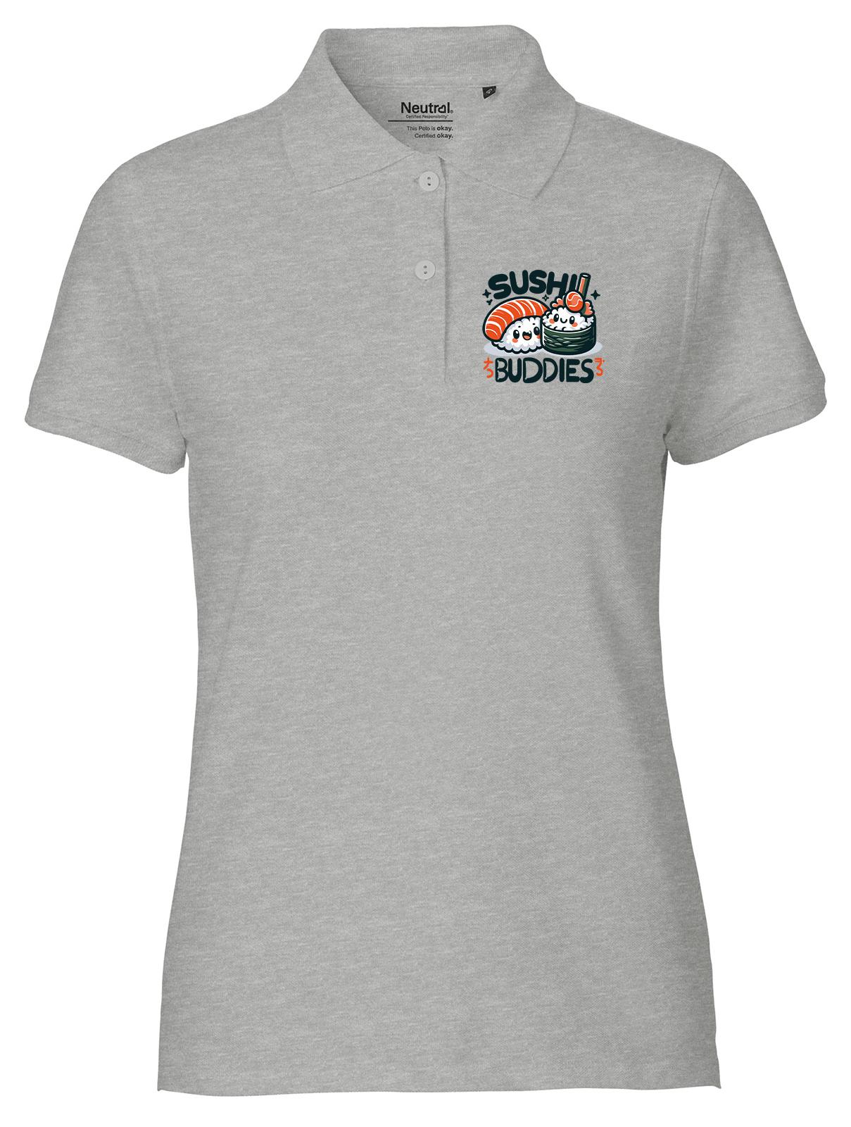 Hellweg Druckerei Huuraa Damen Polo Shirt Sushi Buddies Sushirollen L Sport Grey Bio Baumwolle Fairtrade Poloshirt Geschenkidee 6033DP-L-SGREY