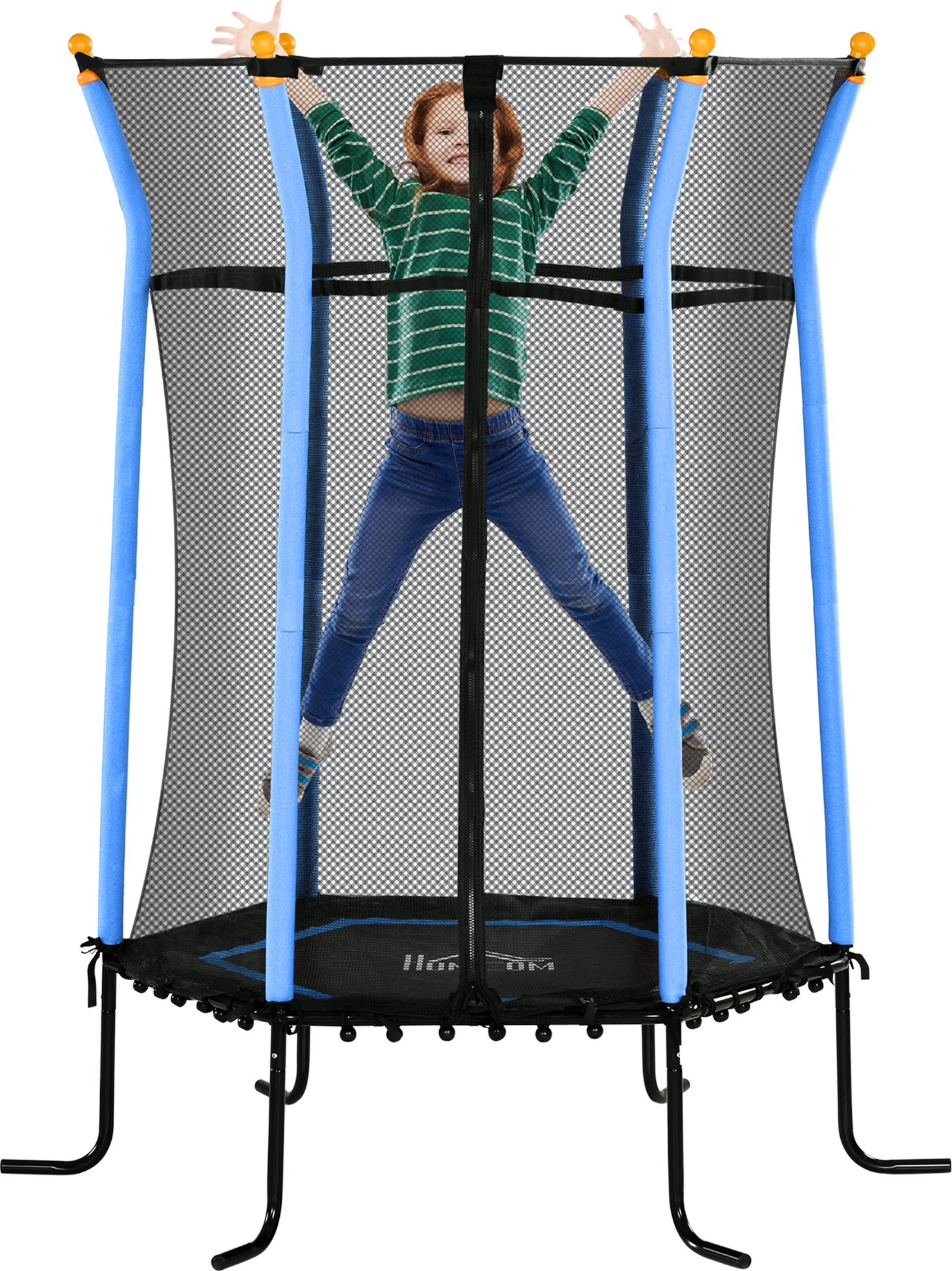 HOMCOM Detská trampolína Ø163,5 cm, vnútorná trampolína s bezpečnostným sieťovým krytom okraja gumové lano, detská trampolína do 50 kg, pre deti od 3 do 10 rokov Modrá