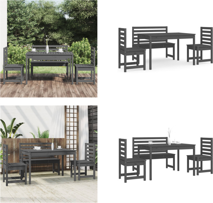 vidaXL 4 ks záhradný jedálenský set sivý z masívnej borovice - Záhradný jedálenský set - Záhradné jedálenské sety - Jedálenský set terasa - Jedálenský set