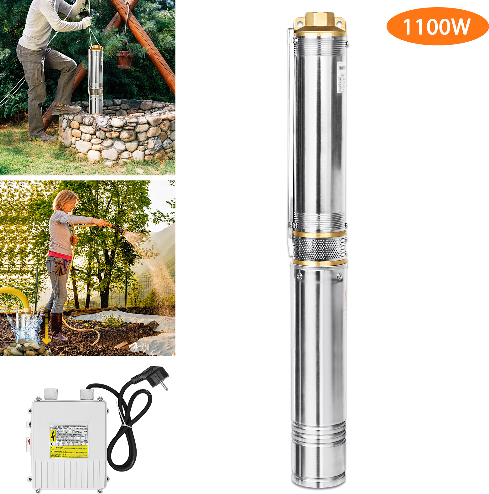 XMTECH Čerpadlo do hlbokej studne Ponorné čerpadlo do studne Čerpadlo do potrubia Odolné voči piesku Záhradné čerpadlo 1100W 4000 l/h do 8,1bar