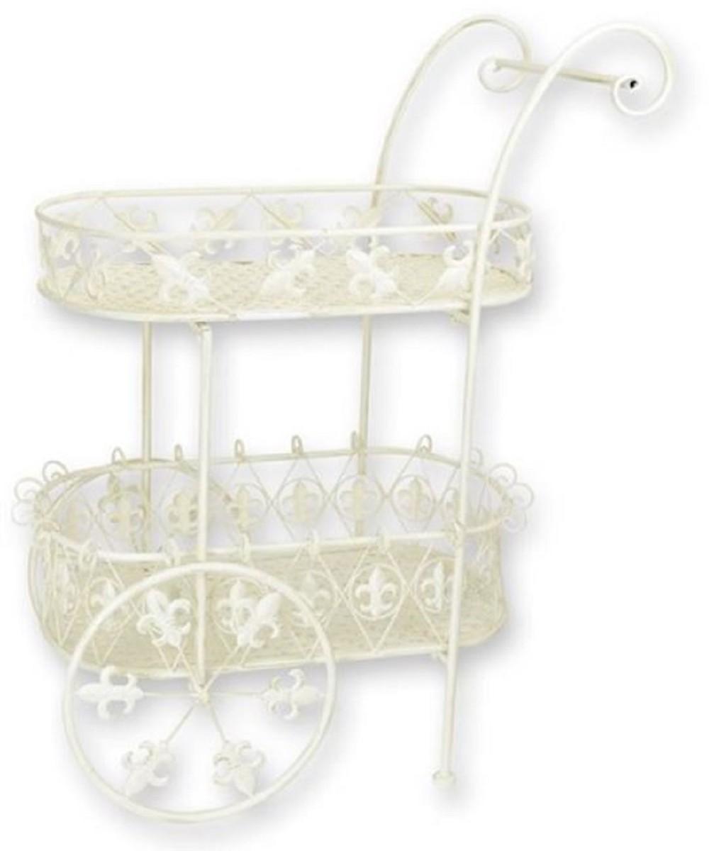Casa Padrino Jugendstil Teewagen Weiß 81 x 51 x H. 102 cm - Eleganter Metall Garten Trolley - Barock & Jugendstil Garten Accessoires - Gartenmöbel im Jugendstil