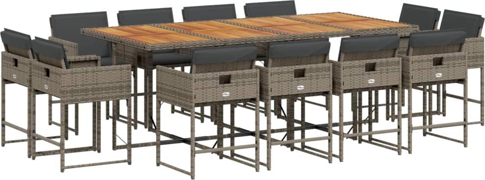 vidaXL 13-dielny záhradný jedálenský set s vankúšmi sivý polyratan