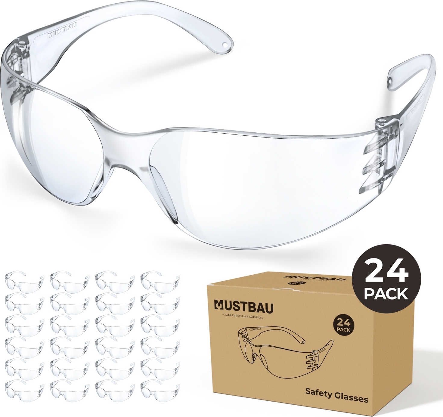 Tacklife MUSTBAU 24 Stücke Arbeitsschutzbrille Schutzbrille Augenschutzbrille Sicherheits PA-71006-24