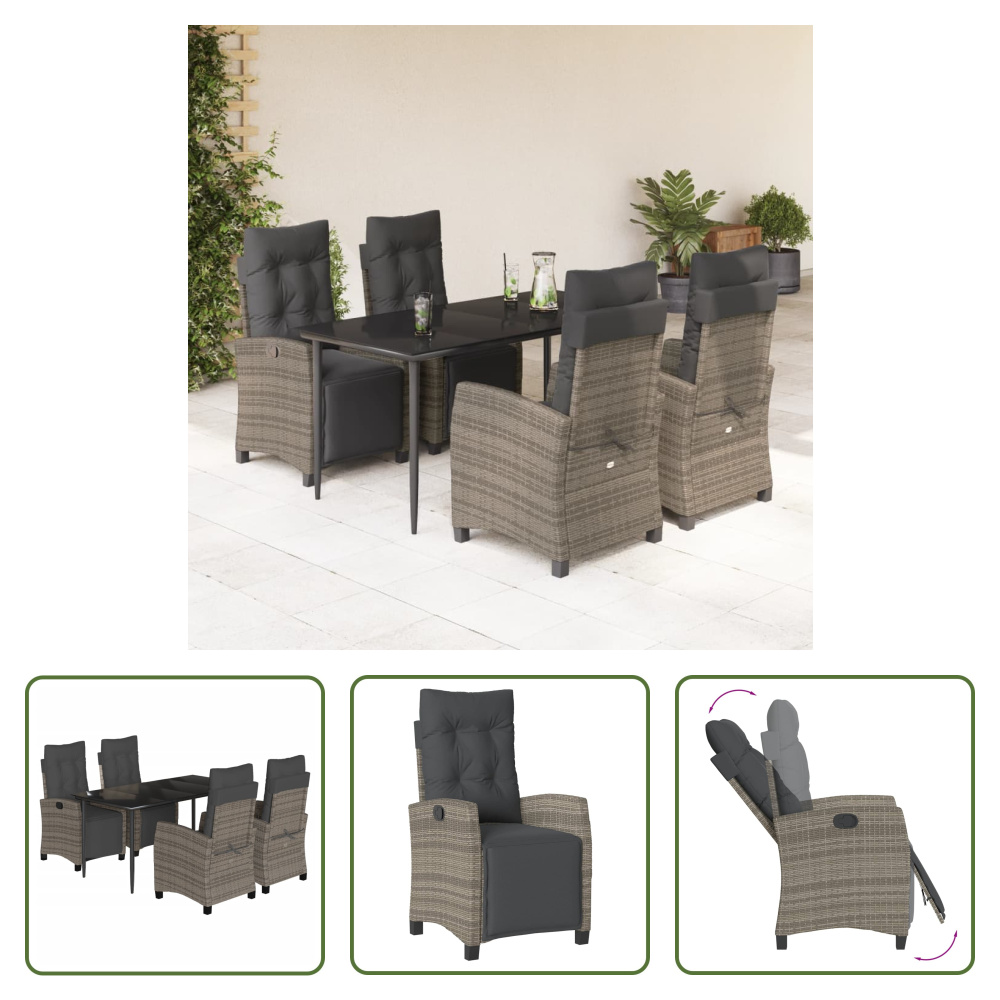 The Living Store 5-dielny záhradný jedálenský set s vankúšmi sivý polyratan