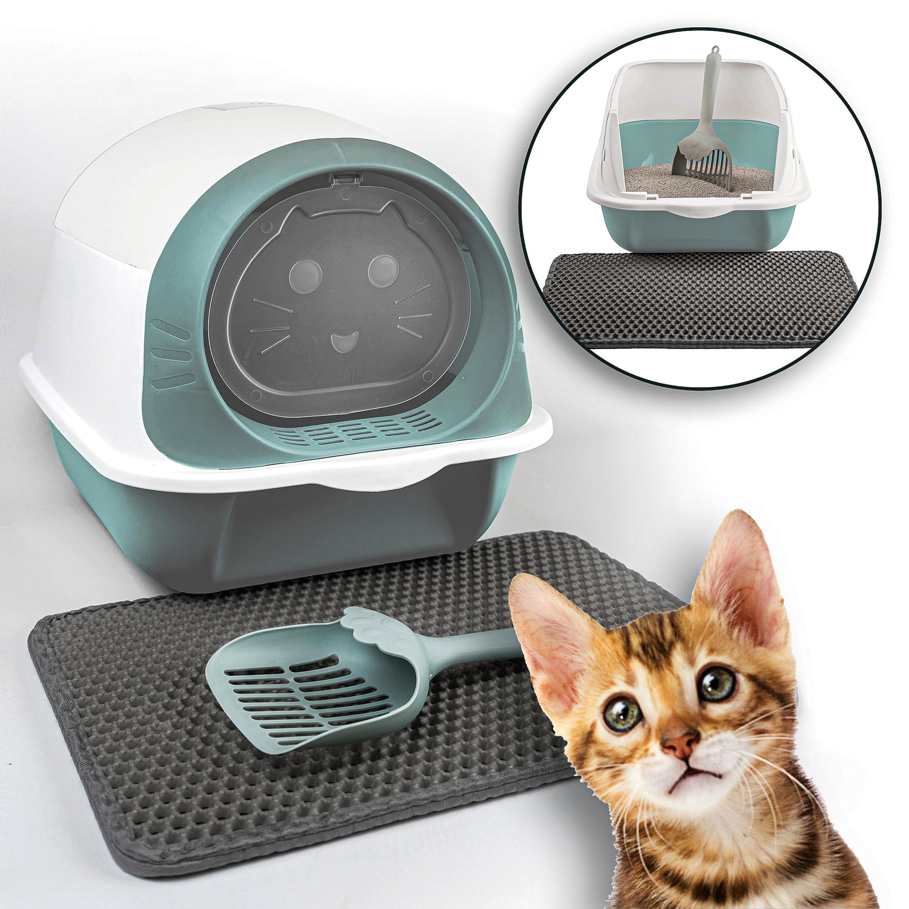 LINUMA® Mintgrün Katzenklo, Katzentoilette, Katzenklo mit Deckel, Katzentoiletten, Katzenklo groß, Katzen Klo, Katzenklo hoher Rand, Katze, Cat Litter 240070