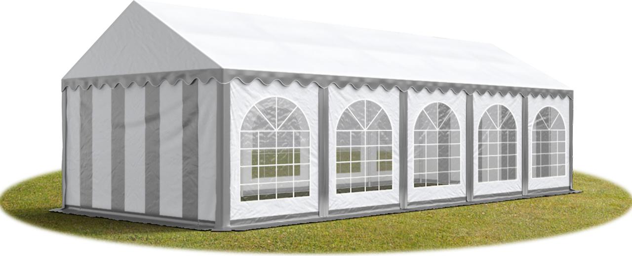 TOOLPORT Festzelt Partyzelt 4x10 m PREMIUM, hochwertige PVC Plane 750 N in grau-weiß 100% wasserdicht mit Bodenrahmen Image