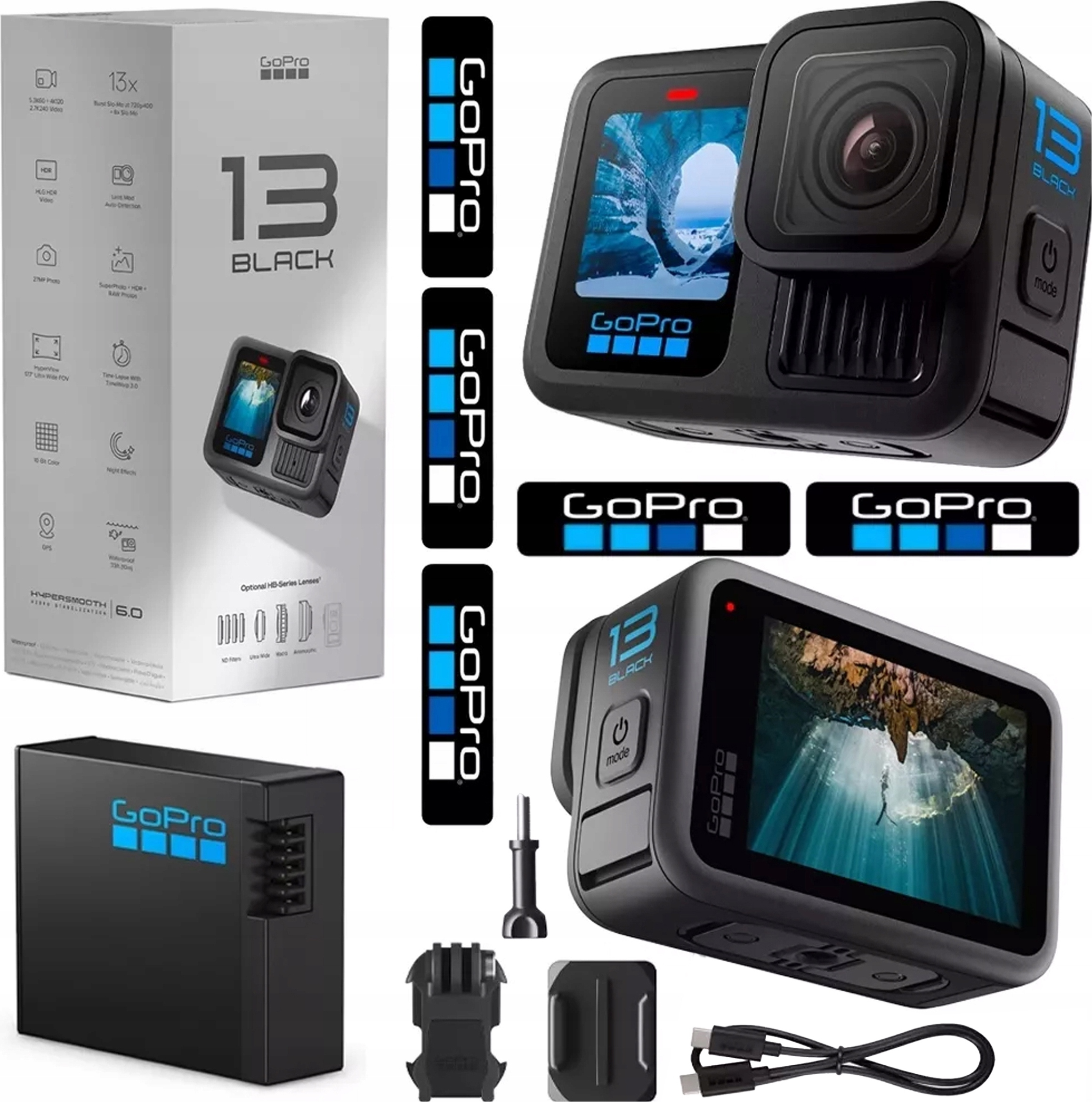 Sportkamera Gopro Hero13 Schwarz 5.3K Uhd, Hypersmooth 6.0, Akku 1900Mah BELLA-T-2533