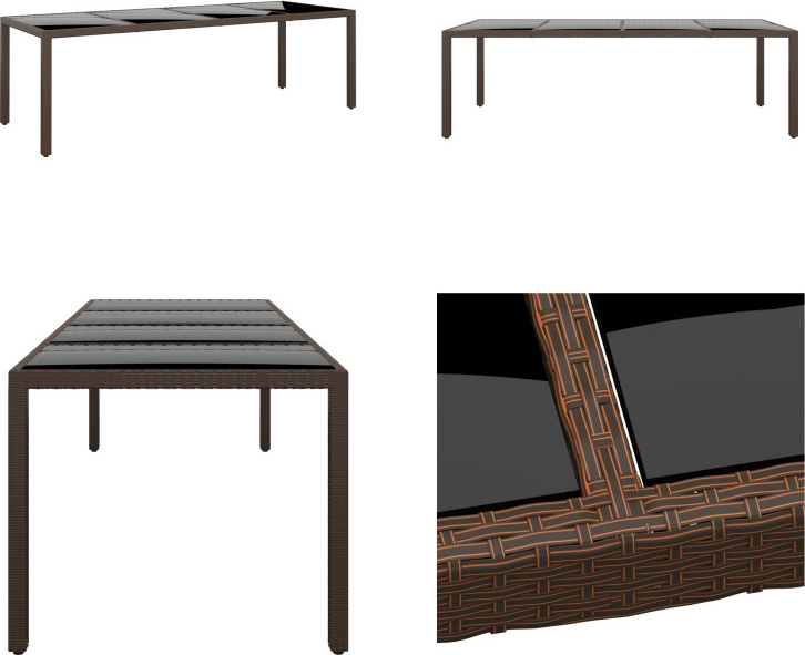 vidaXL Gartentisch mit Glasplatte Braun Poly Rattan - Gartentisch Mit Glasplatte - Gartentische Mit Glasplatten - Gartenmöbel - Esstisch HL310595