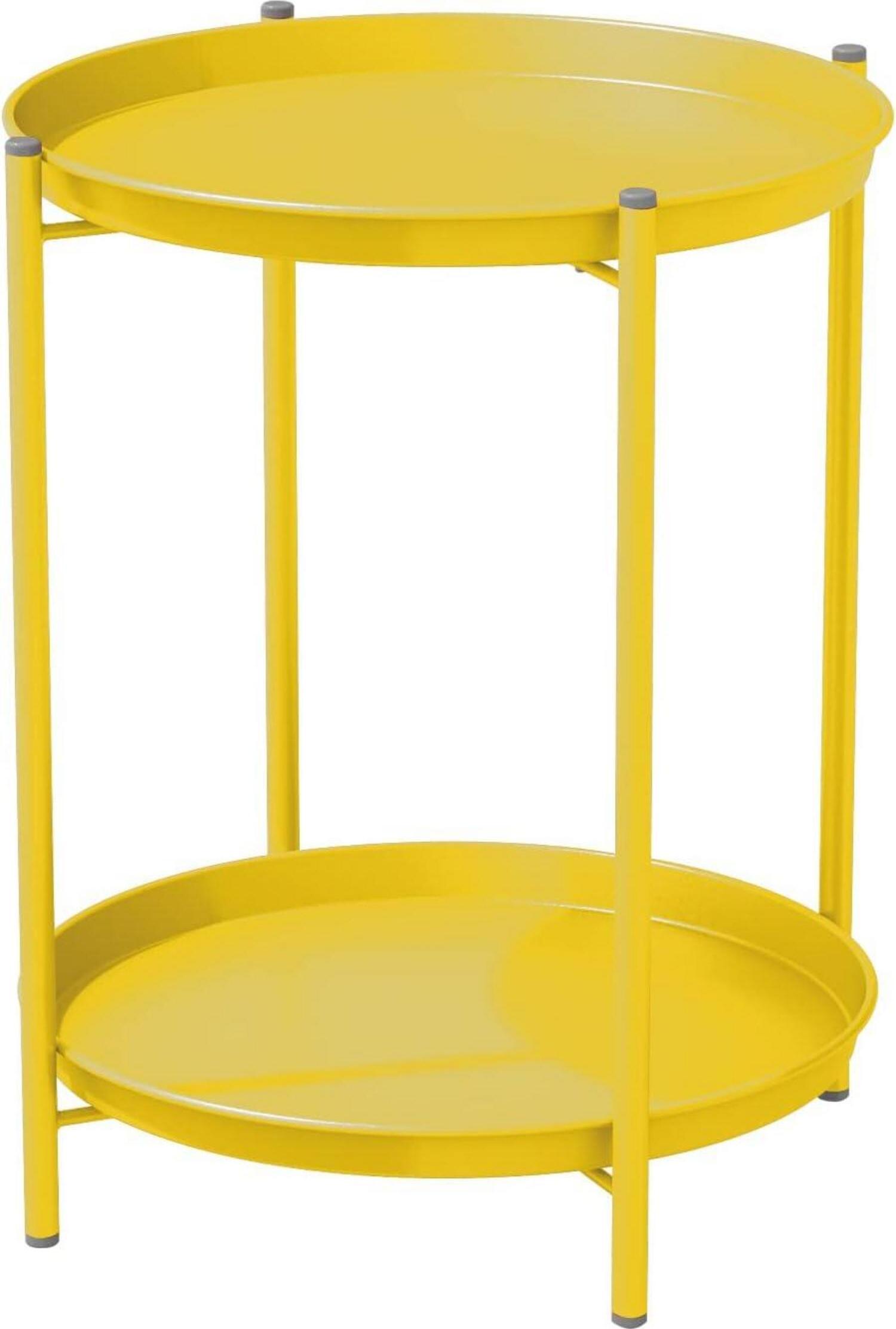 Sonstige Runder Beistelltisch mit abnehmbarer Schale, Metallgestell, gelb, 45x45x53cm