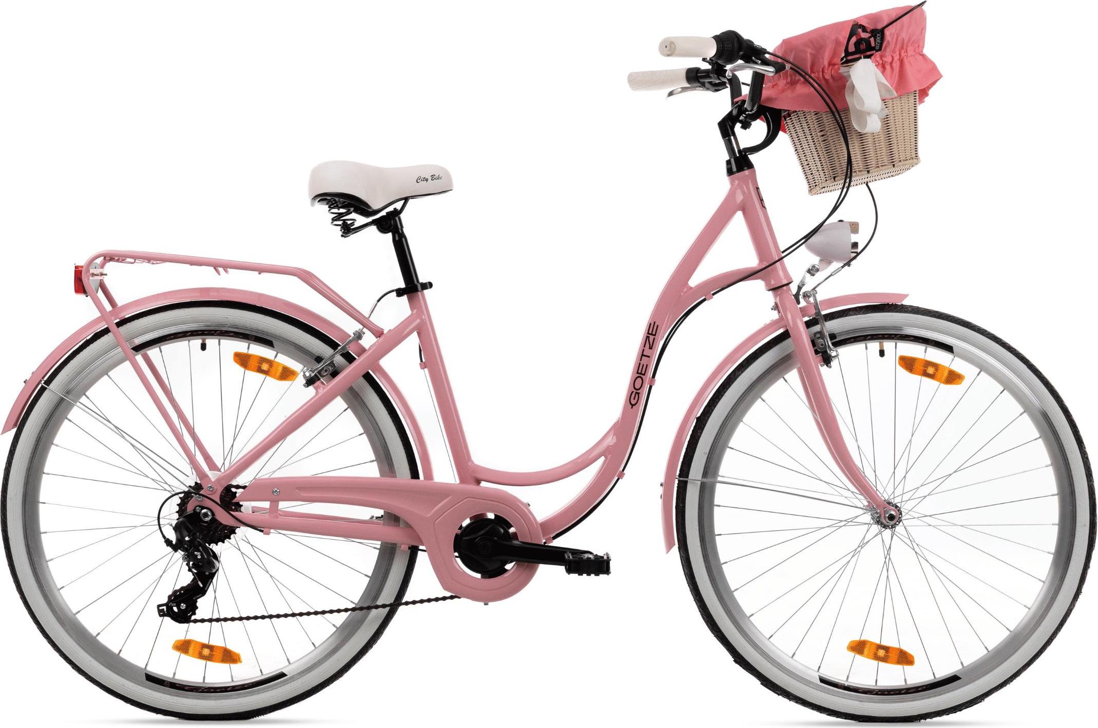 Goetze Bike Goetze Mood 28 Zoll City Bike, 18 Zoll Aluminum Rahmen, 7-Gang Shimano Tourney, V-Bremse, LED-Beleuchtung, Komfortsattel, Rattankorb mit Bezug Goetze Mood 28 | 18 ALU KW