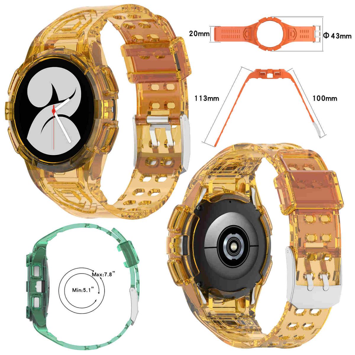 Pre Samsung Galaxy Watch 4 Classic 46mm plastový / silikónový náramok s ochranným puzdrom Watch Watch Yellow Náhradný pás na ruku