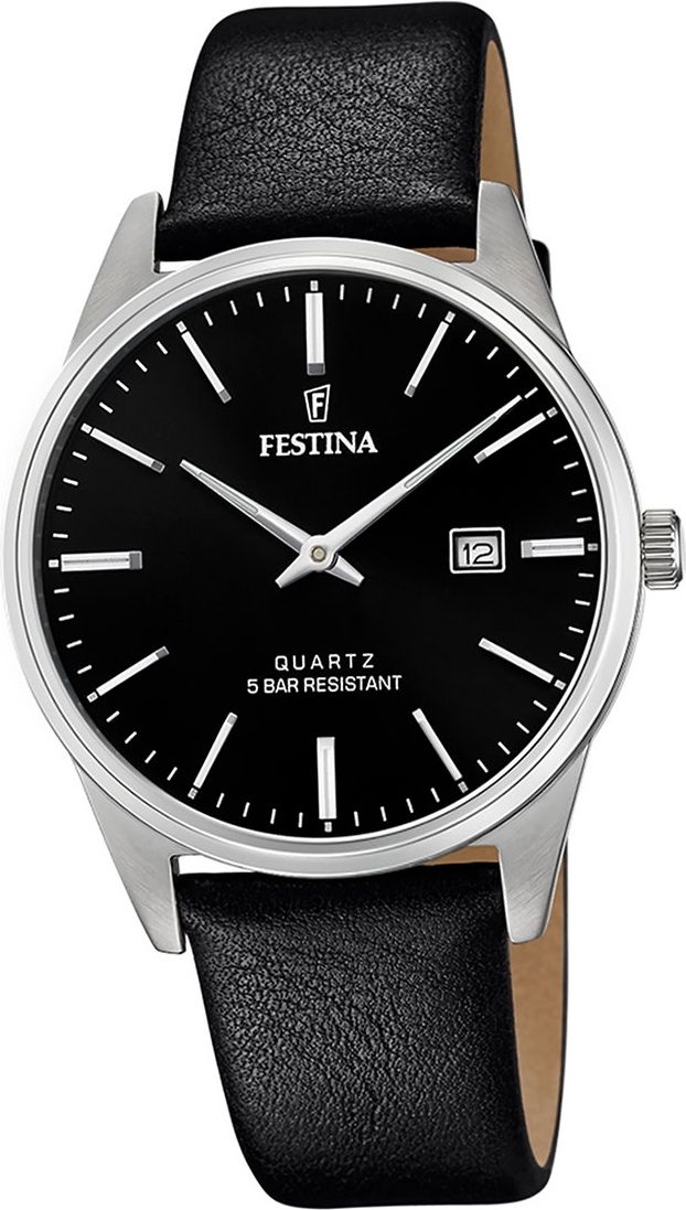 Festina kožené elegantné pánske hodinky F20512/4 remienok hodinky čierne klasické D2UF20512/4