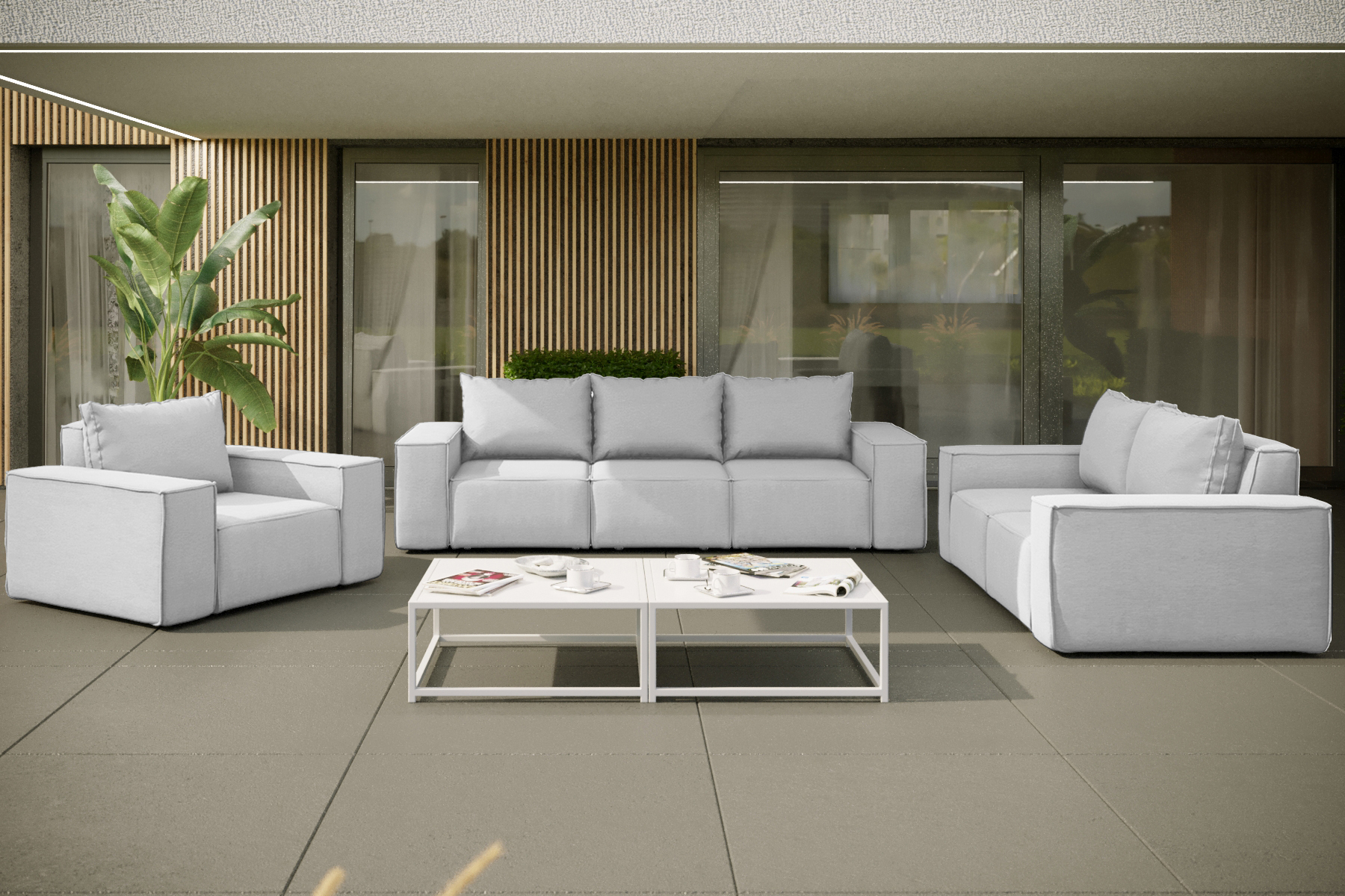 Kaiser Möbel Gartenmöbel set 3 2 1 für den Garten, Terrasse, gartenmöbel lounge set SONNE EXCLUSICVE Hellgrau