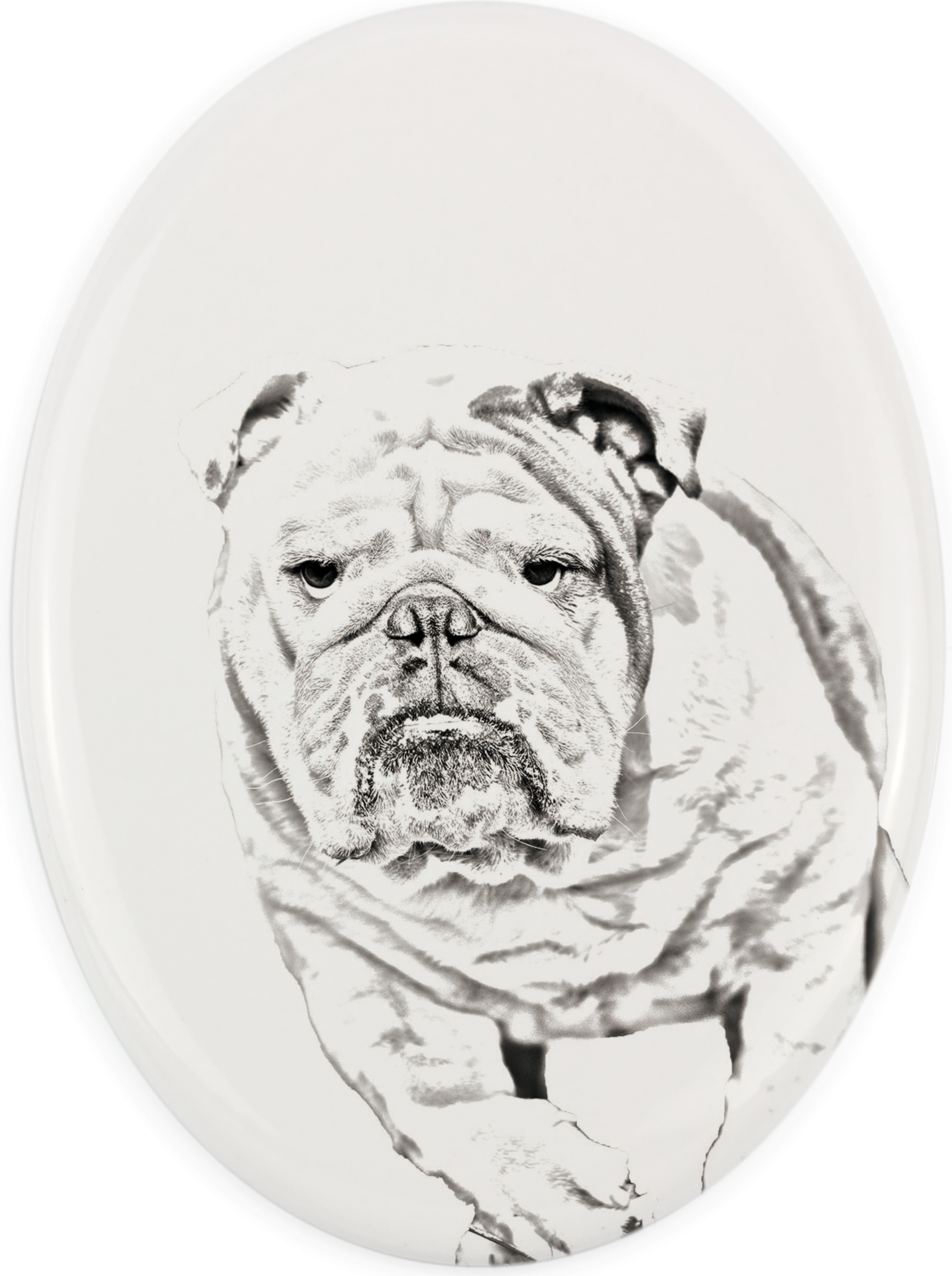 Bulldog, Englische Bulldogge - Gedenktafel mit einem Foto eines Hundes, Grabplatte mit Druck, personalisierte ovale Platte der Marke Art-Dog