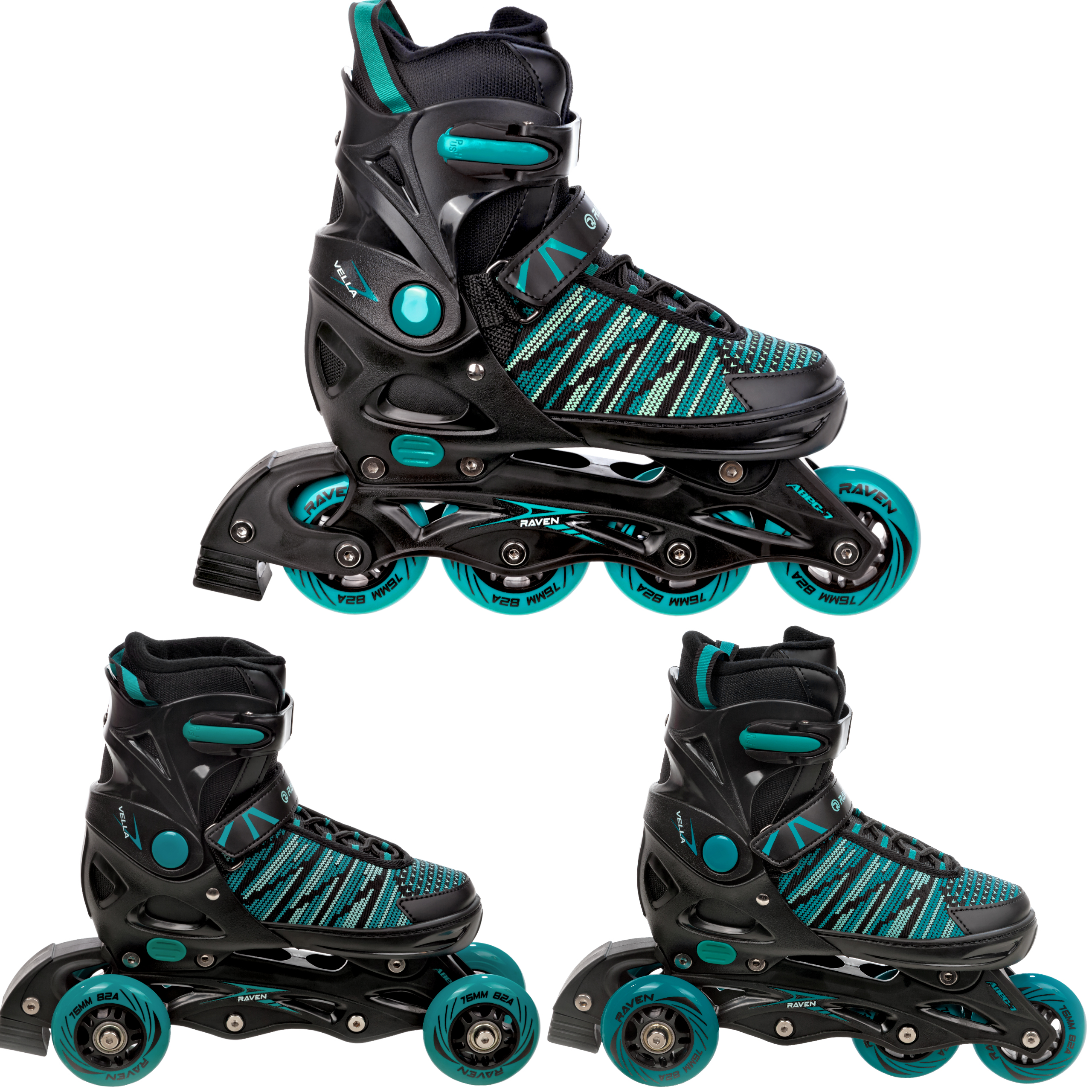 3in1 Inlineskates Rollschuhe Triskates Raven Vella Black/Mint 37-40