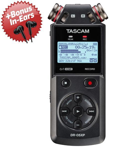 Tascam Audio-Recorder DR-05XP 2-Kanal Aufnahmegerät + Bonus In-Ear Kopfhörer dr05xp-af33-pr