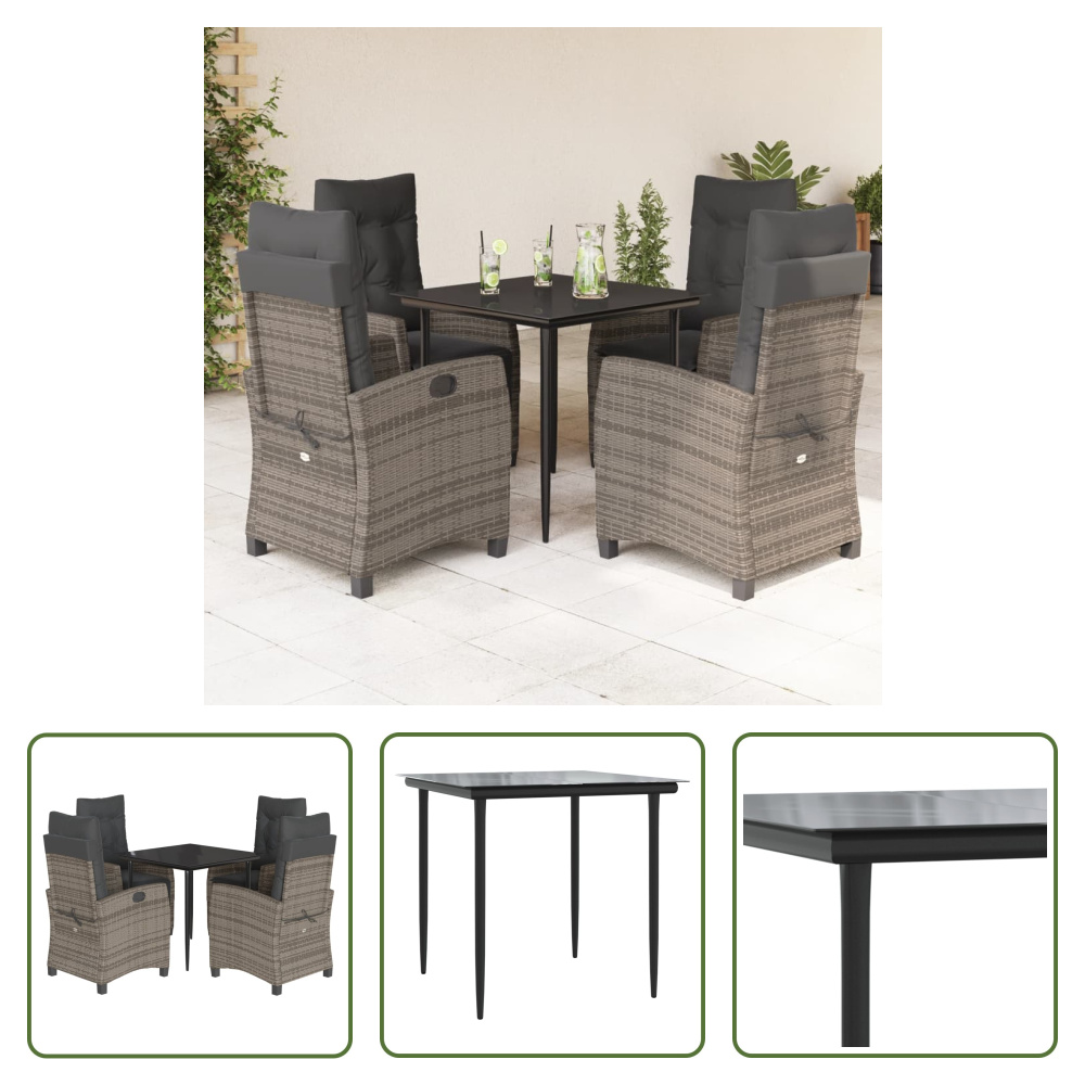 The Living Store 5-dielny záhradný jedálenský set s vankúšmi sivý polyratan