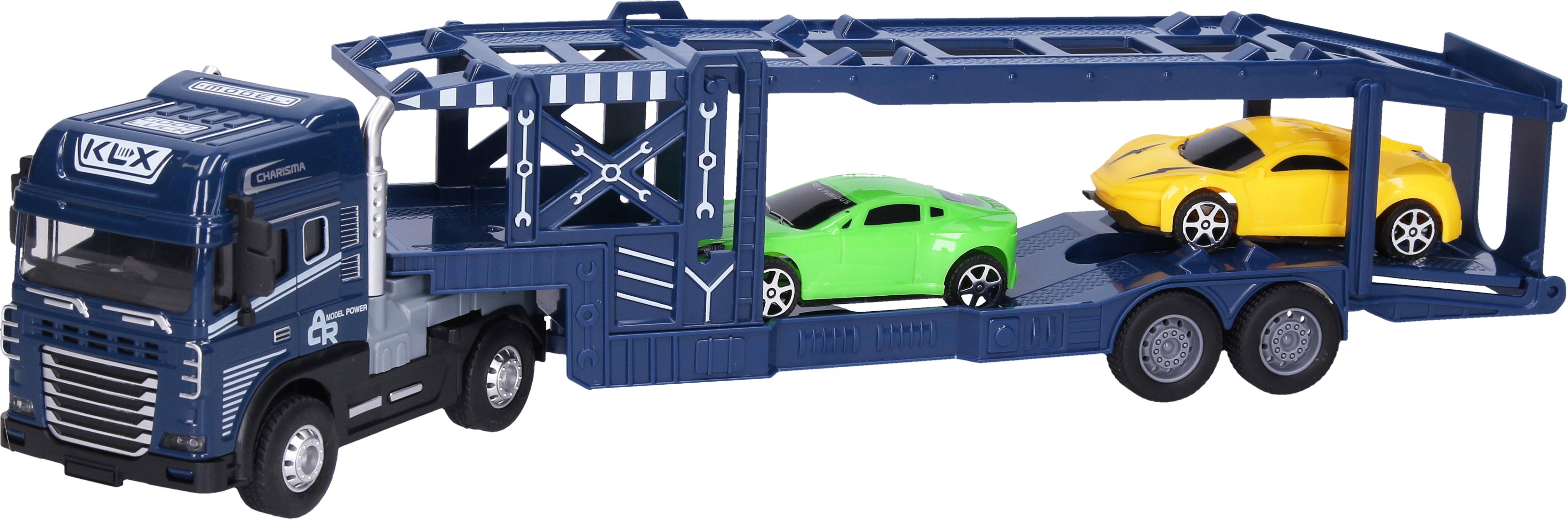 Wiky Auto Metall-Sattelzug mit Autos auf Schwungrad, Set 42 cm