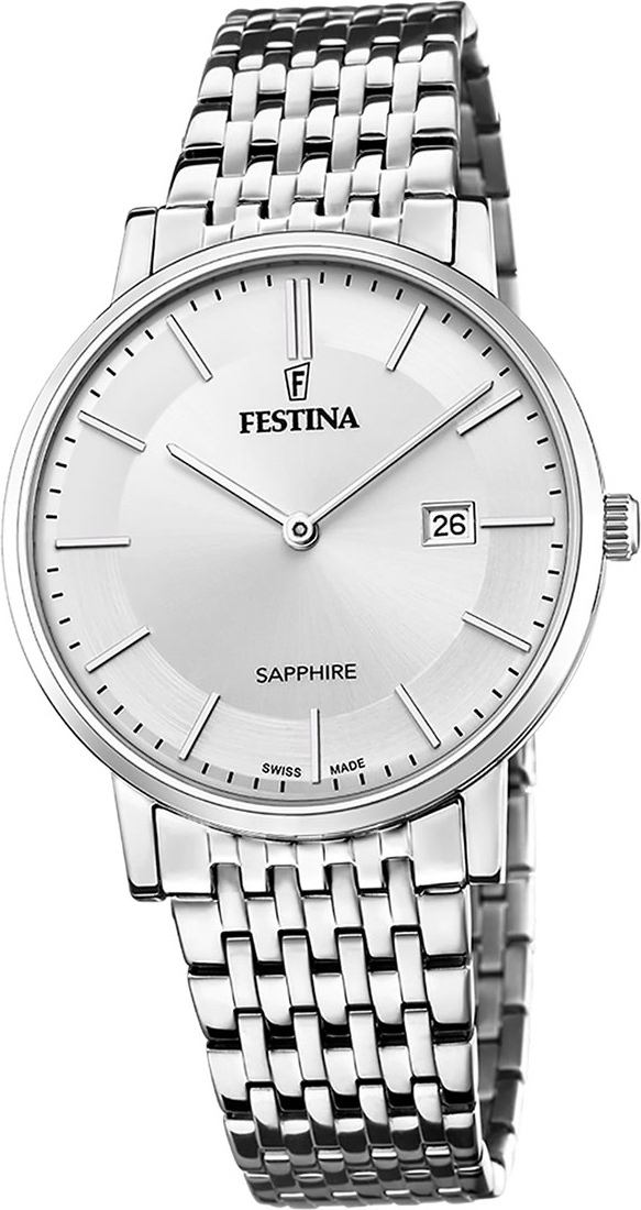 Festina pánske hodinky z ušľachtilej ocele strieborné Festina Swiss Made náramkové hodinky D2UF20018/1