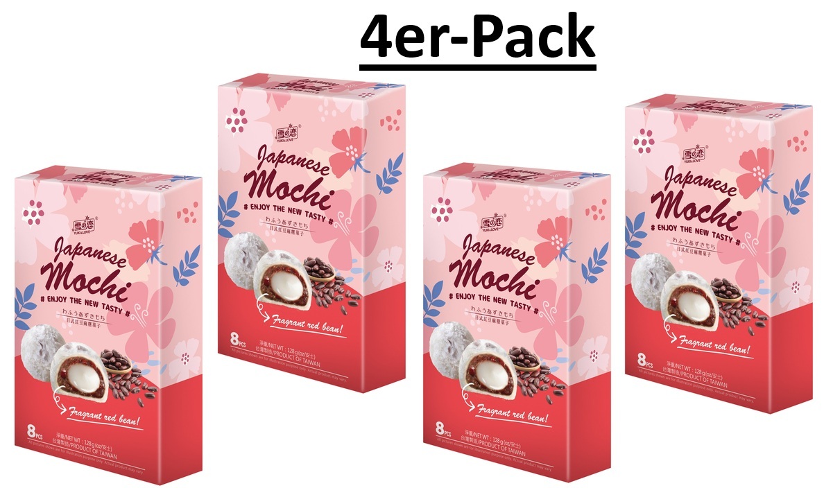 Yuki and Love 4er-Pack YUKI & LOVE Mochi Reiskuchen mit rote Bohnen Adzukibohnenpaste 128g