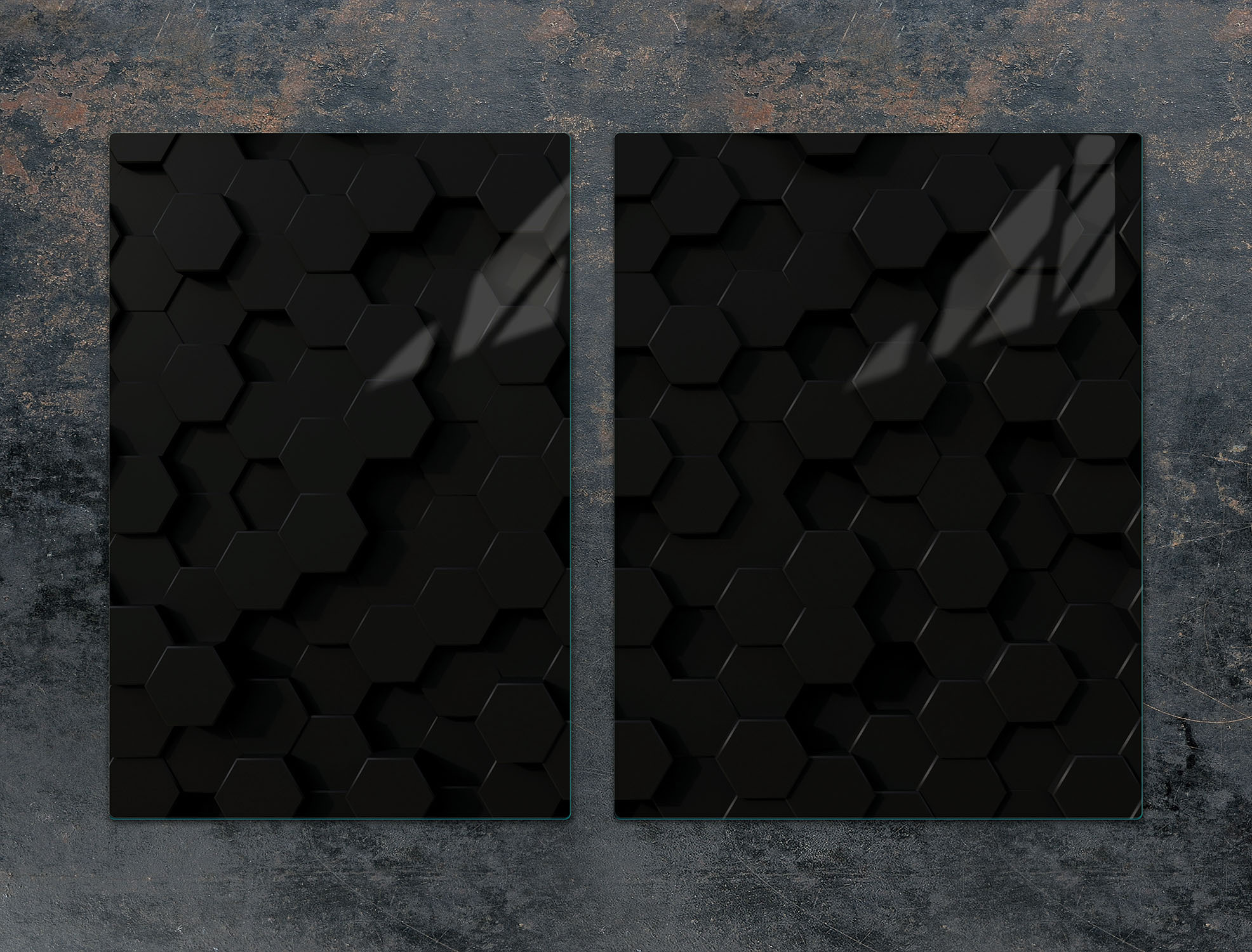 TMK ArtDeko Herdabdeckplatten 2 teilig 75x52 Ceranfeld Abdeckung Glas Schneidebrett Muster Schwarz