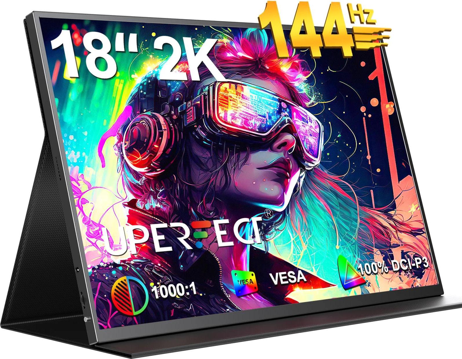 Prenosný herný monitor, rozlíšenie 2K, obnovovacia frekvencia 144 Hz, 18 palcov 144 Hz, zástrčka EÚ