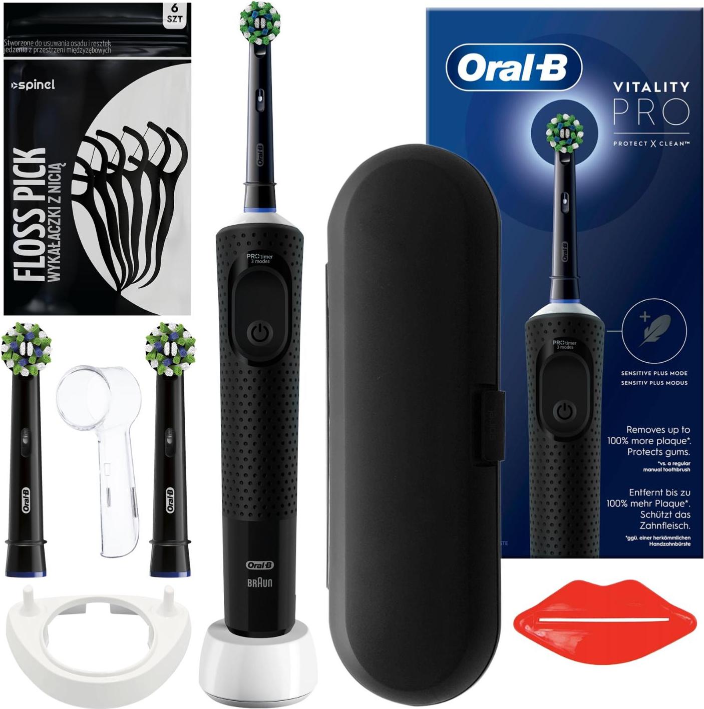 Elektrická zubná kefka Oral-B Vitality Pro D103 Black + Oral-B Cross Action Black Tip, 2 ks + príslušenstvo
