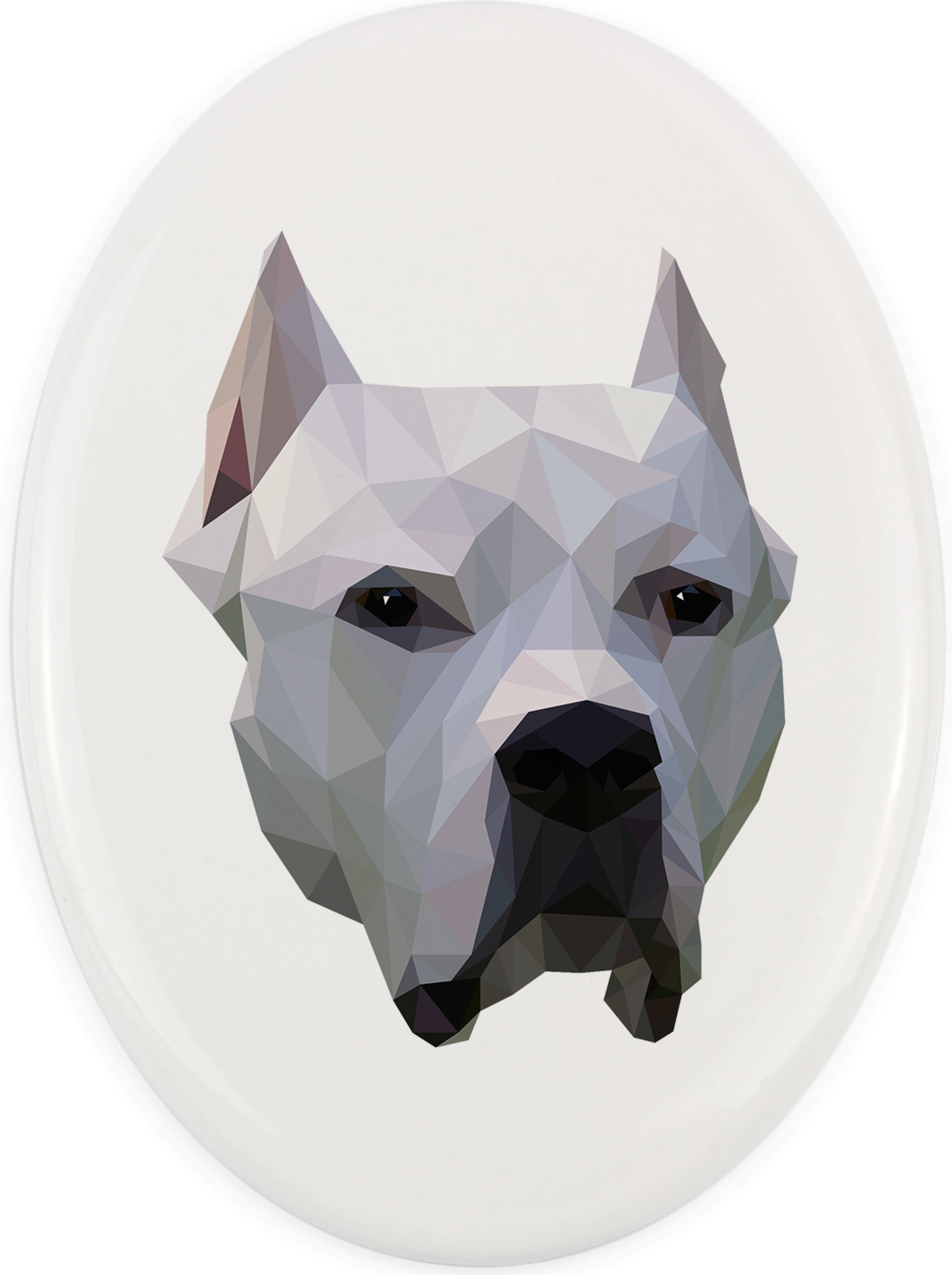 Argentinische Dogge, Dogo Argentino - Fliese mit geometrischem Bild und Schriftzug der Marke Art-Dog