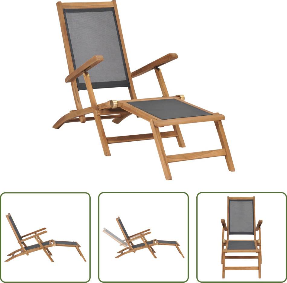 The Living Store Lehátko s podnožkou z masívneho dreva teak black