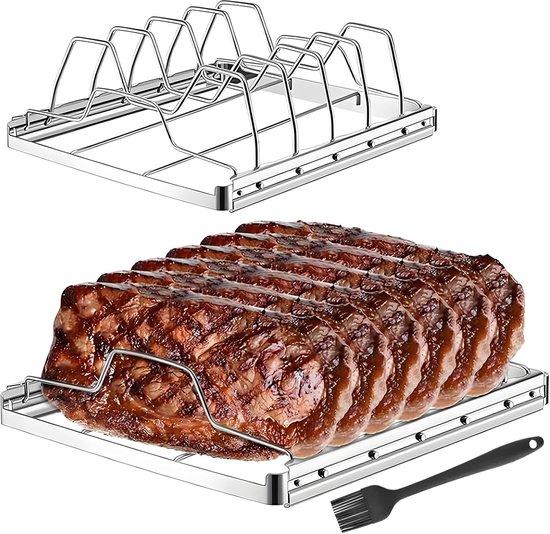 OEM 2 Stuks Grill- und Bratwurzelteller-Set - Edelstahl - 4 Fächer - Faltenfähig - Leicht zu Reinigen - Grillzubehör 2026