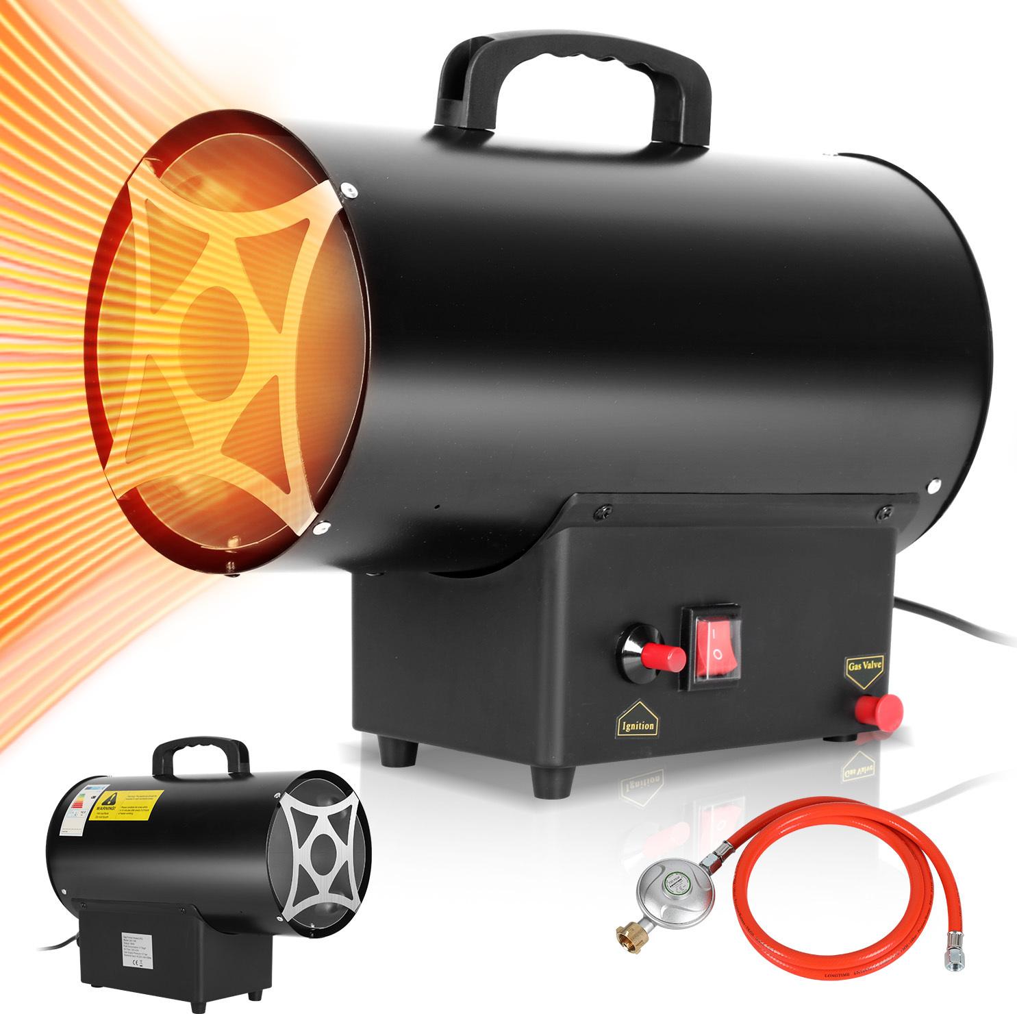 Bettizia plynový ohrievač pre interiér, 15KW 220V plynový ohrievač plynový ohrievač ventilátor plynový ohrievač propánový ventilátor 320 m³/h prietok vzduchu, s 1,6 m plynovou hadicou a redukčným ventilom 700 mbar