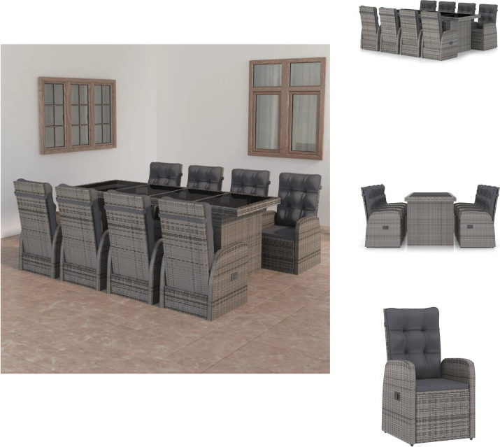 vidaXL 9-dielny záhradný jedálenský set s vankúšmi polyratan sivý - Záhradný nábytok sety