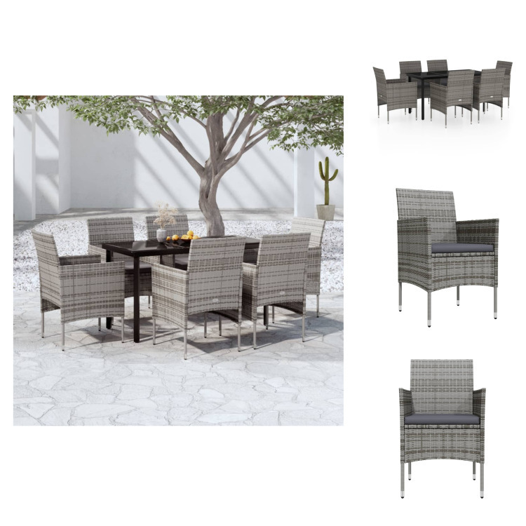 vidaXL 7-dielny záhradný jedálenský set s vankúšmi sivý a čierny - Záhradné nábytkové zostavy