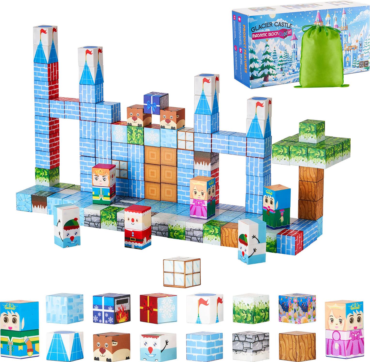 VEVOR Magnetische Bausteine, 150-teiliges Gletscherburg-Set, Magnetblöcke, STEM Montessori-Sensorikspielzeug als Weihnachts- & Geburtstagsgeschenk, Konstruktions-Stapelspielzeug, ab 3 Jahren