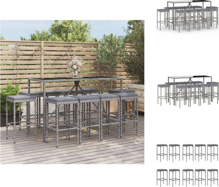 vidaXL 11-dielny záhradný barový set s vankúšmi sivý polyratan - Záhradný nábytok sety
