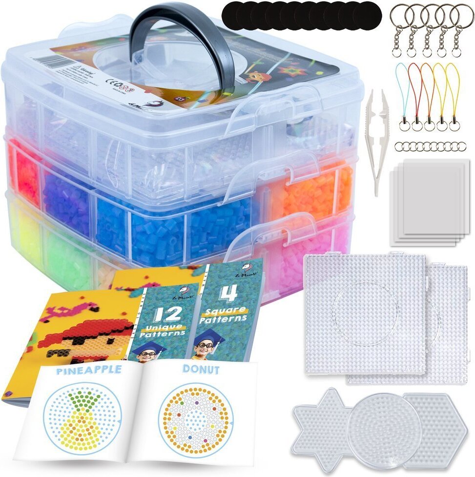 Perles à Repasser Set 10 000 Pièces 5mm Fusible Perles Bricolage Enfant, 12 Couleurs - Neon et Phosphorescentes, 5 Plaques - Jeux - Jouets