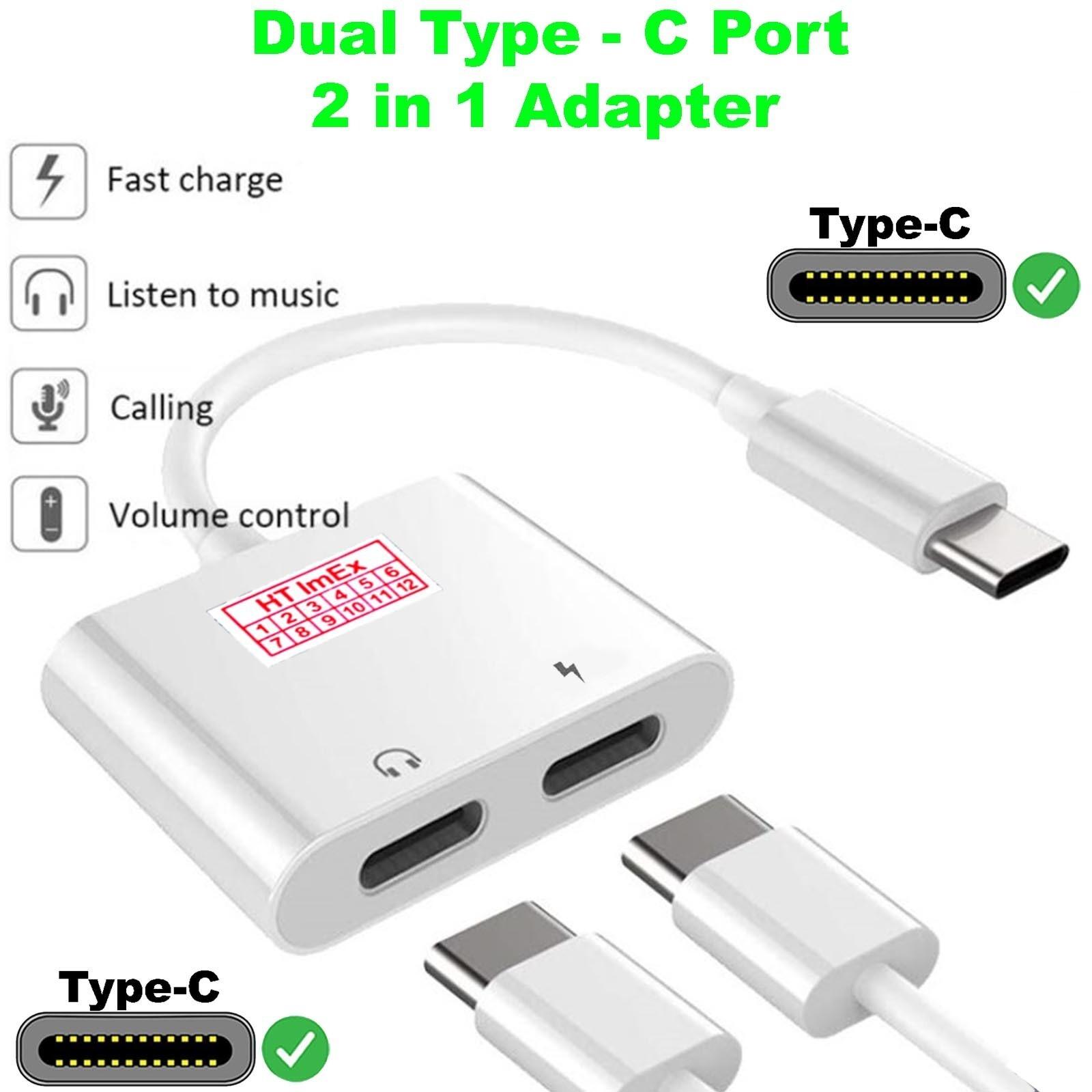 HT ImEx OTG Audio Jack Adapter Y | 2x USB C - Typ-C | 2in1 Musikwiedergabe & Aufladen